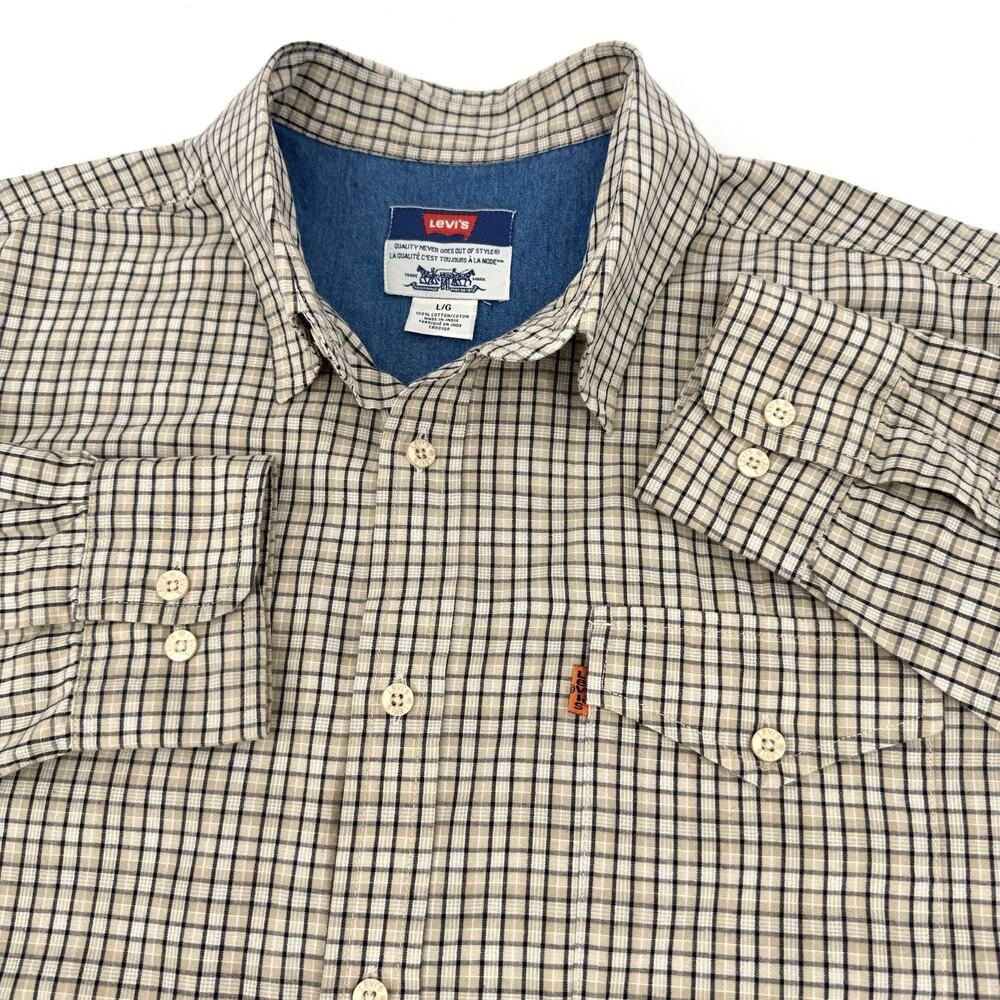VTG Levi's Shirt Men’s Large Orange Tab Long Sleeve Button Plaid Rodeo Cowboy